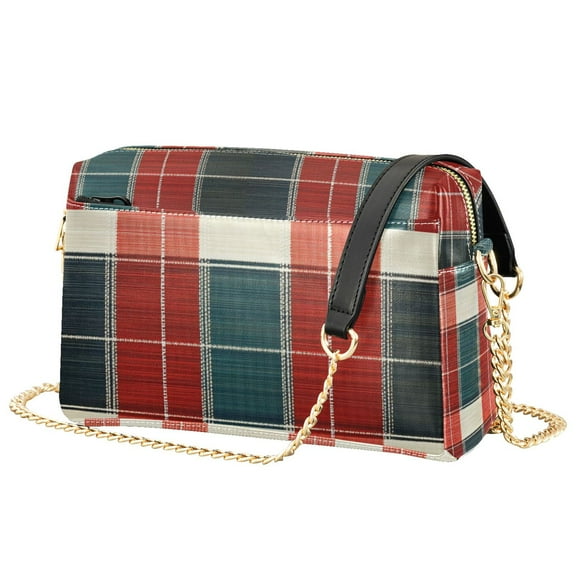 FORMRS Women Crossbody Purse with Chain Strap Vegan Leather Shoulder Handbag, Vibrant Red Tartan Pattern