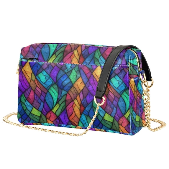 FORMRS Women Crossbody Purse with Chain Strap Vegan Leather Shoulder Handbag, Vibrant Stained Glass Pattern