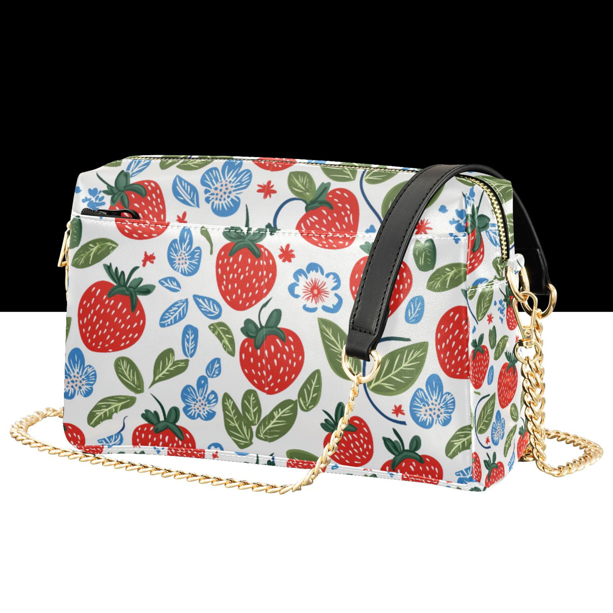 FORMRS Women Crossbody Purse with Chain Strap Vegan Leather Shoulder Handbag, Vibrant Strawberries