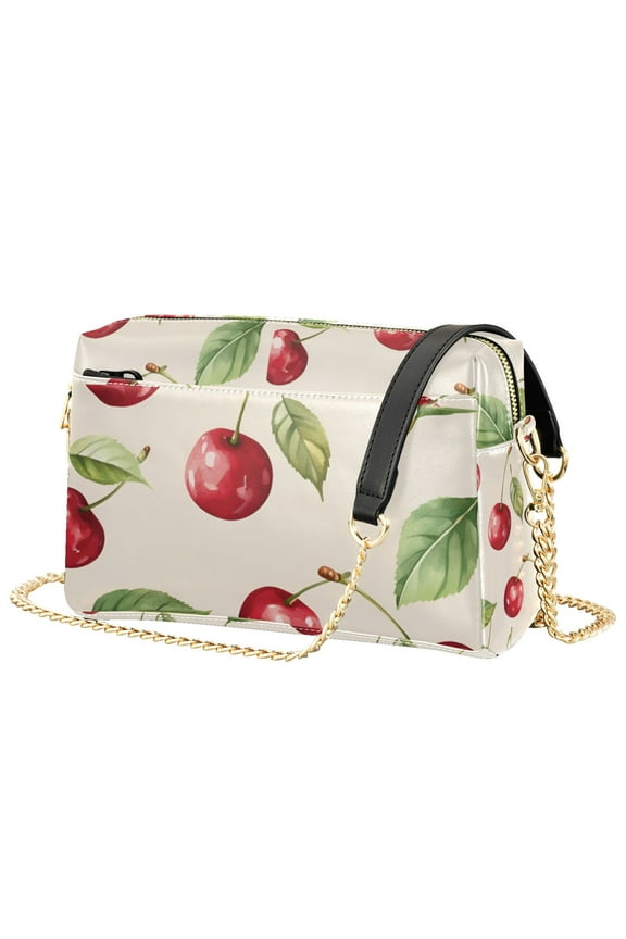 Women Crossbody Purse with Chain Strap Vegan Leather Shoulder Handbag, Watercolor Cherry