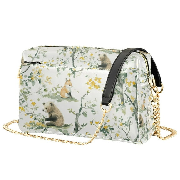 FORMRS Women Crossbody Purse with Chain Strap Vegan Leather Shoulder Handbag, Watercolor Forest Animals