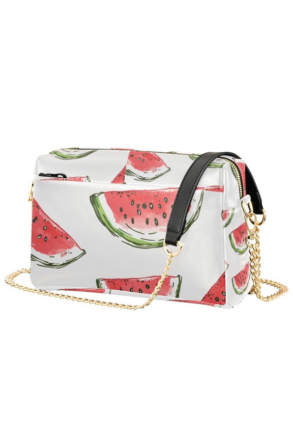 Women Crossbody Purse with Chain Strap Vegan Leather Shoulder Handbag, Watermelon Pattern