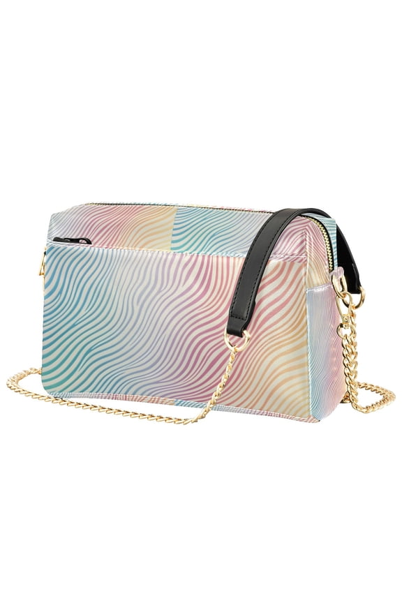 Women Crossbody Purse with Chain Strap Vegan Leather Shoulder Handbag, Wavy Striped