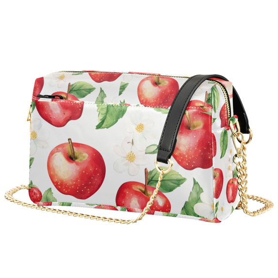 FORMRS Women Crossbody Purse with Chain Strap Vegan Leather Shoulder Handbag, White Apple Pattern