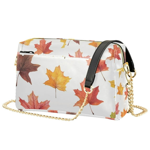 FORMRS Women Crossbody Purse with Chain Strap Vegan Leather Shoulder Handbag, White Autumn Leaves