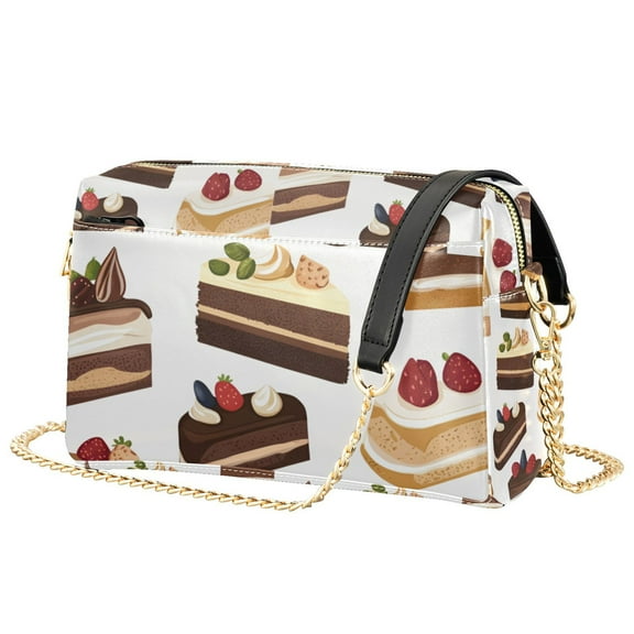 FORMRS Women Crossbody Purse with Chain Strap Vegan Leather Shoulder Handbag, White Cakes Pattern