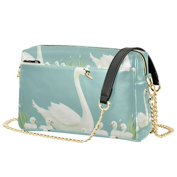 FORMRS Women Crossbody Purse with Chain Strap Vegan Leather Shoulder Handbag, White Cartoon Swan