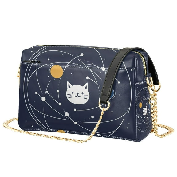 FORMRS Women Crossbody Purse with Chain Strap Vegan Leather Shoulder Handbag, White Cat Planet