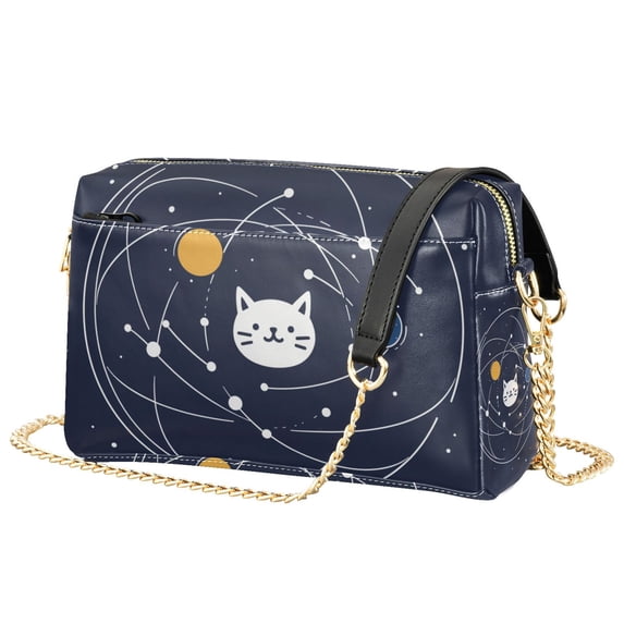 FORMRS Women Crossbody Purse with Chain Strap Vegan Leather Shoulder Handbag, White Cat Planet