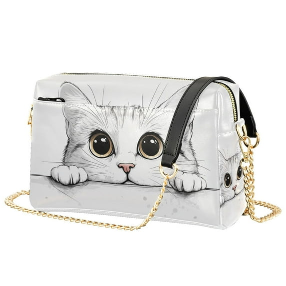 FORMRS Women Crossbody Purse with Chain Strap Vegan Leather Shoulder Handbag, White Cat