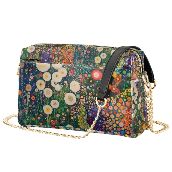 FORMRS Women Crossbody Purse with Chain Strap Vegan Leather Shoulder Handbag, White Floral Garden