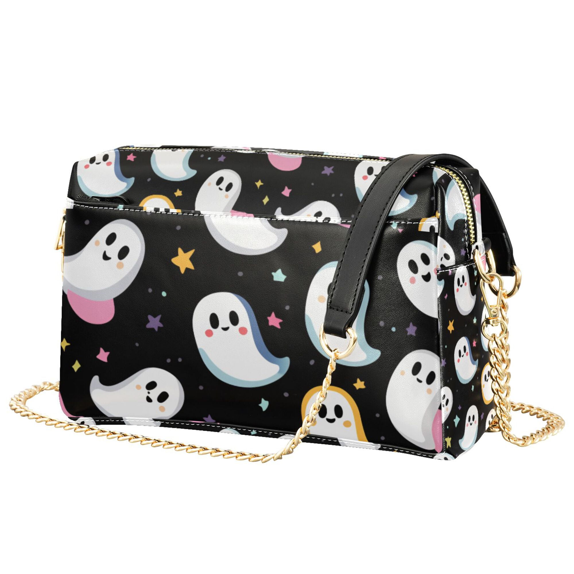 FORMRS Women Crossbody Purse with Chain Strap Vegan Leather Shoulder Handbag, White Halloween Ghost