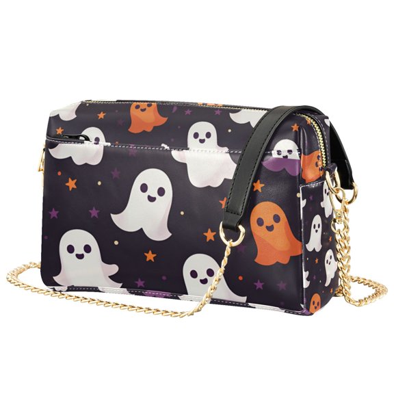 FORMRS Women Crossbody Purse with Chain Strap Vegan Leather Shoulder Handbag, White Halloween Ghosts