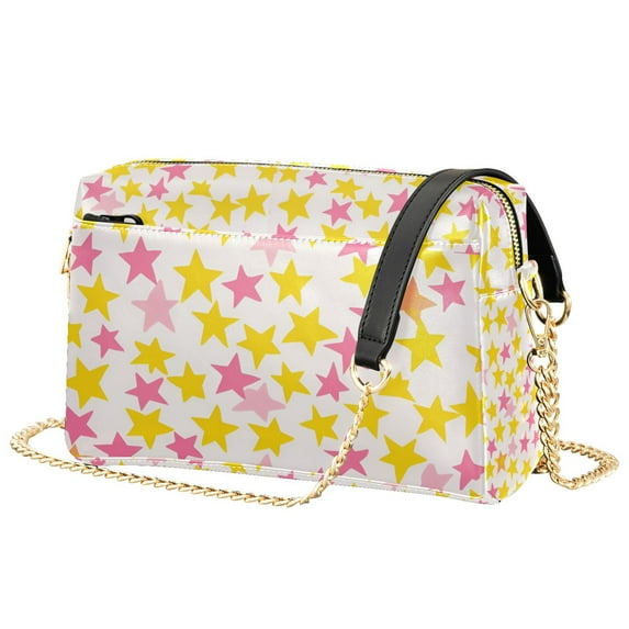 FORMRS Women Crossbody Purse with Chain Strap Vegan Leather Shoulder Handbag, White Stars Pattern