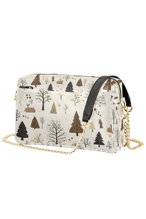 Women Crossbody Purse with Chain Strap Vegan Leather Shoulder Handbag, Winter Forest