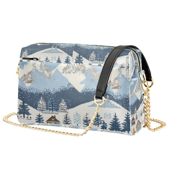FORMRS Women Crossbody Purse with Chain Strap Vegan Leather Shoulder Handbag, Winter Village Serenity
