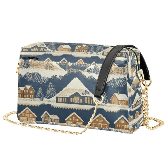 FORMRS Women Crossbody Purse with Chain Strap Vegan Leather Shoulder Handbag, Winter Village