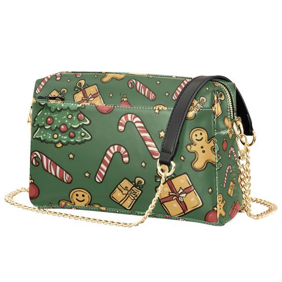 FORMRS Women Crossbody Purse with Chain Strap Vegan Leather Shoulder Handbag, Yellow Christmas Gingerbread