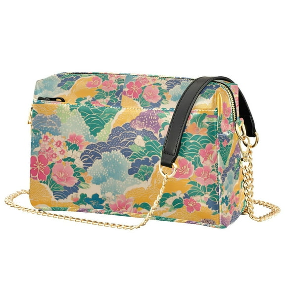 FORMRS Women Crossbody Purse with Chain Strap Vegan Leather Shoulder Handbag, Yellow Floral Wave