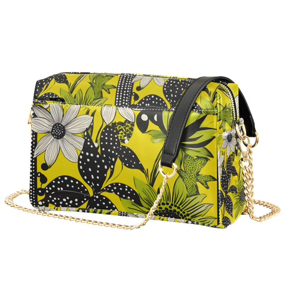 FORMRS Women Crossbody Purse with Chain Strap Vegan Leather Shoulder Handbag, Yellow Flowers
