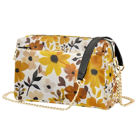 FORMRS Women Crossbody Purse with Chain Strap Vegan Leather Shoulder Handbag, Yellow Flowers