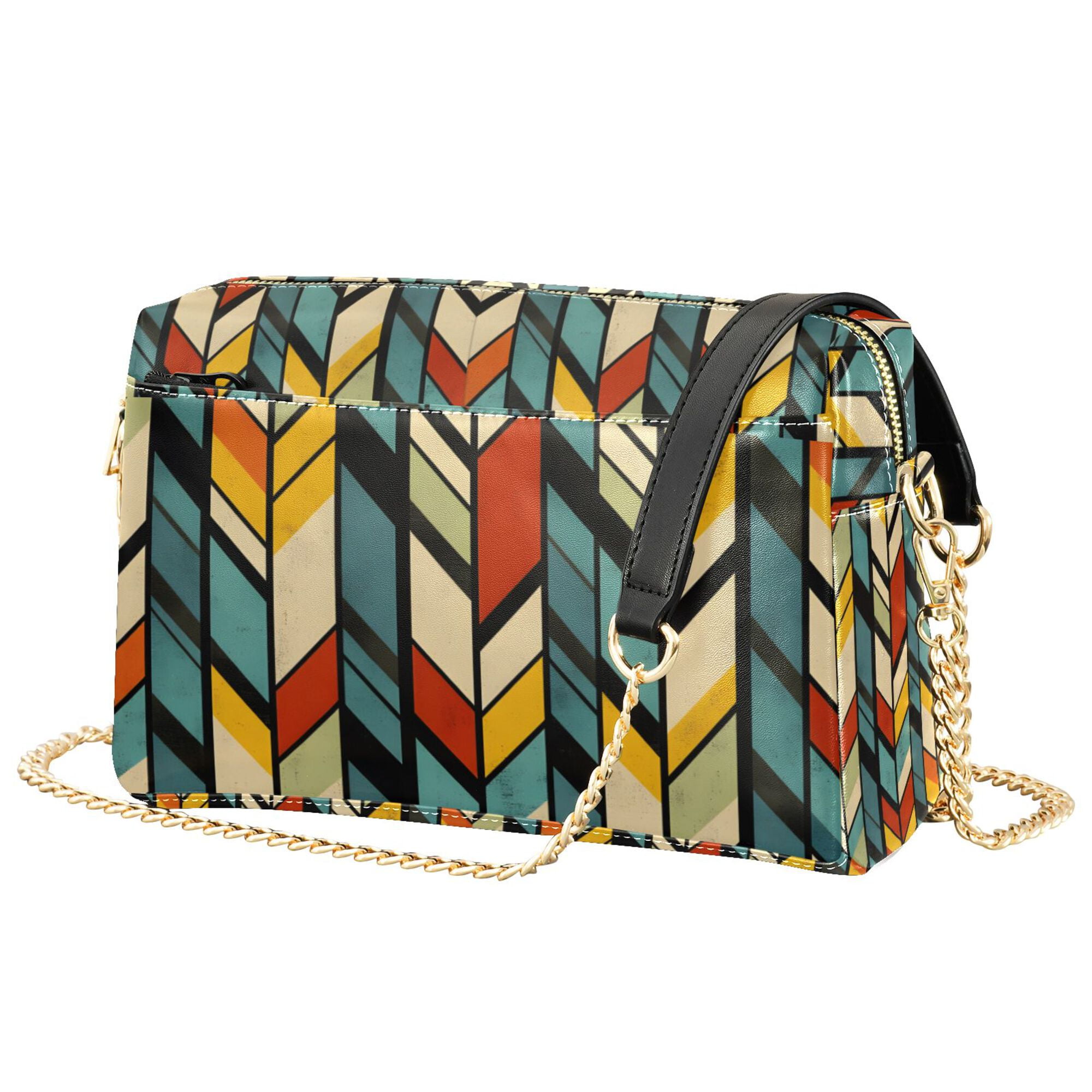 FORMRS Women Crossbody Purse with Chain Strap Vegan Leather Shoulder Handbag, Yellow Geometric
