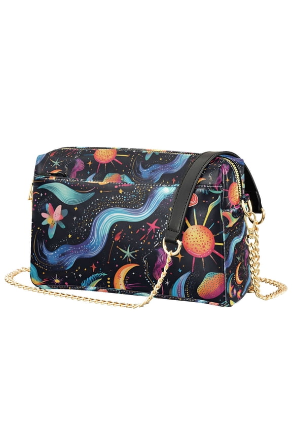 Women Crossbody Purse with Chain Strap Vegan Leather Shoulder Handbag, Zodiac Stars