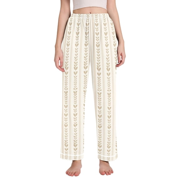 FORMRS Women's Pajama Pants with Pockets Soft Comfy Loungewear Sleep Bottom, Sizes S-2XL, Beige Abstract Pattern