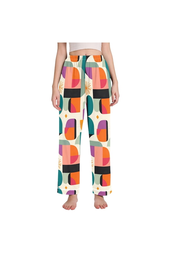 Women's Pajama Pants with Pockets Soft Comfy Loungewear Sleep Bottom, Sizes S-2XL, Beige Abstract