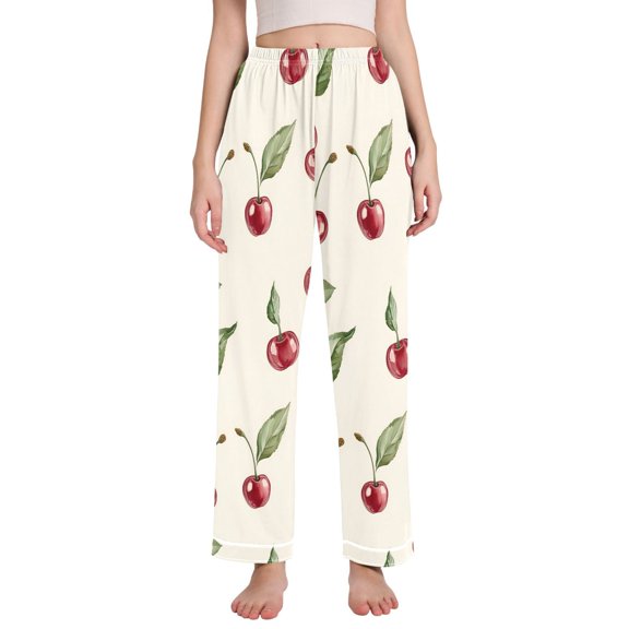 FORMRS Women's Pajama Pants with Pockets Soft Comfy Loungewear Sleep Bottom, Sizes S-2XL, Beige Cherry