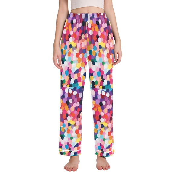 FORMRS Women's Pajama Pants with Pockets Soft Comfy Loungewear Sleep Bottom, Sizes S-2XL, Black Colorful Circles