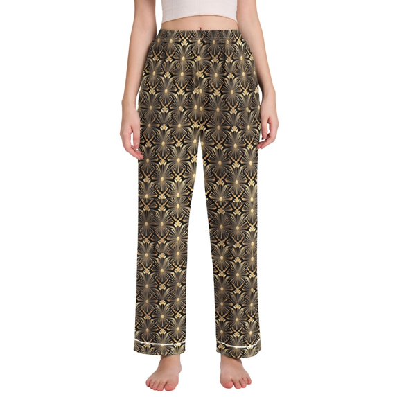 FORMRS Women's Pajama Pants with Pockets Soft Comfy Loungewear Sleep Bottom, Sizes S-2XL, Black Floral Pattern
