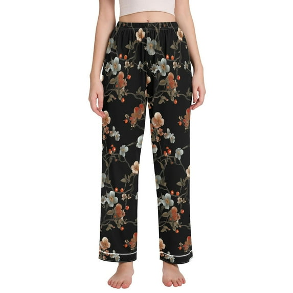 FORMRS Women's Pajama Pants with Pockets Soft Comfy Loungewear Sleep Bottom, Sizes S-2XL, Black Flowers