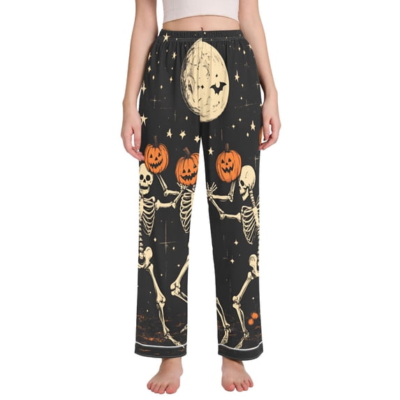 FORMRS Women's Pajama Pants with Pockets Soft Comfy Loungewear Sleep Bottom, Sizes S-2XL, Black Halloween Dancing Skeleton