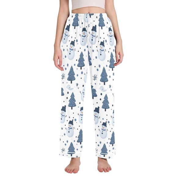 FORMRS Women's Pajama Pants with Pockets Soft Comfy Loungewear Sleep Bottom, Sizes S-2XL, Blue Cute Snowmen