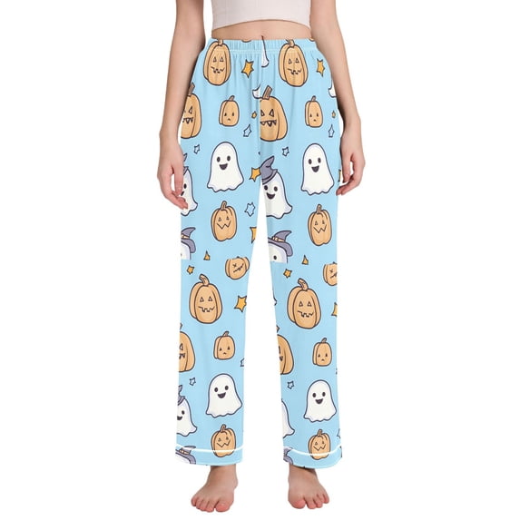 FORMRS Women's Pajama Pants with Pockets Soft Comfy Loungewear Sleep Bottom, Sizes S-2XL, Blue Halloween Ghosts