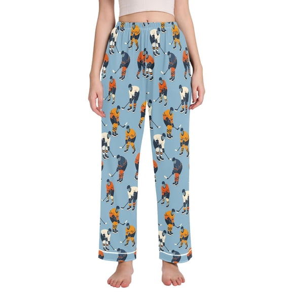 FORMRS Women's Pajama Pants with Pockets Soft Comfy Loungewear Sleep Bottom, Sizes S-2XL, Blue Hockey Pattern