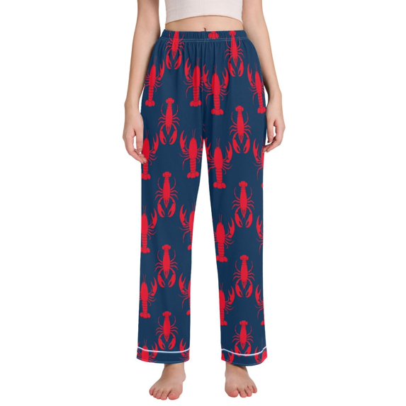FORMRS Women's Pajama Pants with Pockets Soft Comfy Loungewear Sleep Bottom, Sizes S-2XL, Blue Lobster Pattern