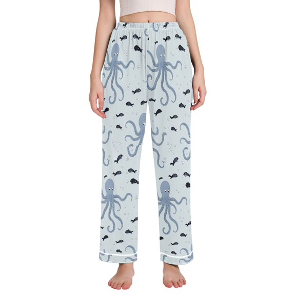 FORMRS Women's Pajama Pants with Pockets Soft Comfy Loungewear Sleep Bottom, Sizes S-2XL, Blue Octopus Pattern