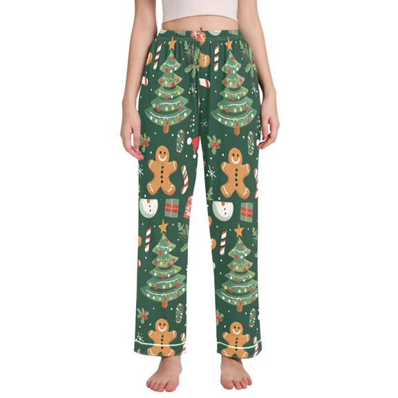 FORMRS Women's Pajama Pants with Pockets Soft Comfy Loungewear Sleep Bottom, Sizes S-2XL, Brown Christmas Gingerbread