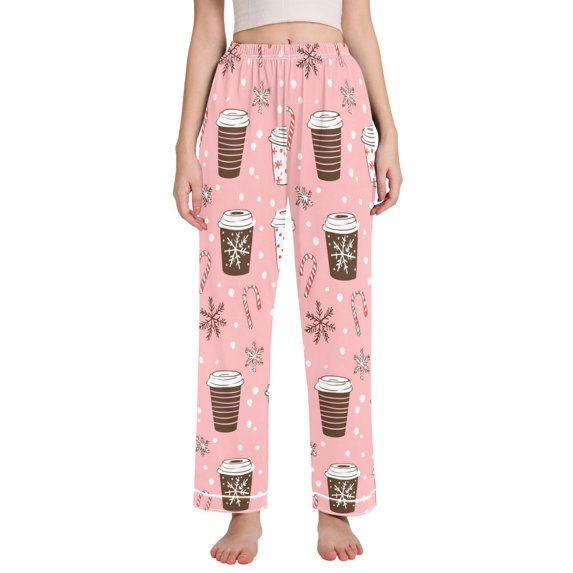 FORMRS Women's Pajama Pants with Pockets Soft Comfy Loungewear Sleep Bottom, Sizes S-2XL, Brown Hand Drawn Cups