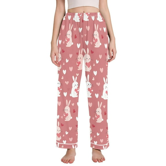 FORMRS Women's Pajama Pants with Pockets Soft Comfy Loungewear Sleep Bottom, Sizes S-2XL, Bunny Love Blooms