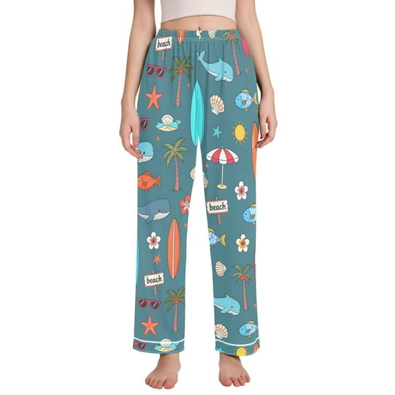 FORMRS Women's Pajama Pants with Pockets Soft Comfy Loungewear Sleep Bottom, Sizes S-2XL, Cartoon Beach Pattern