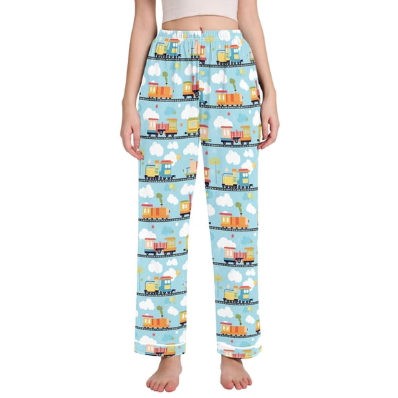 FORMRS Women's Pajama Pants with Pockets Soft Comfy Loungewear Sleep Bottom, Sizes S-2XL, Cartoon Train Pattern