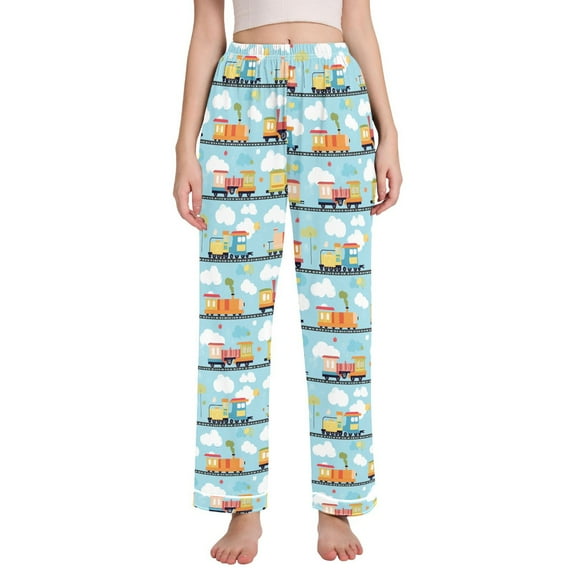 FORMRS Women's Pajama Pants with Pockets Soft Comfy Loungewear Sleep Bottom, Sizes S-2XL, Cartoon Train Pattern