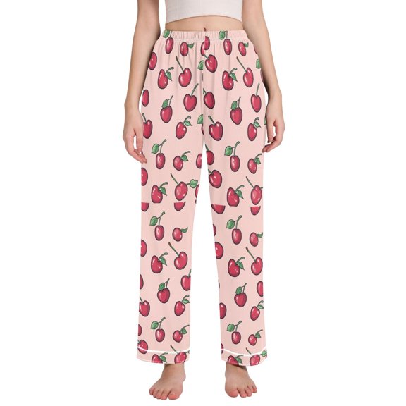 FORMRS Women's Pajama Pants with Pockets Soft Comfy Loungewear Sleep Bottom, Sizes S-2XL, Cherries Pattern