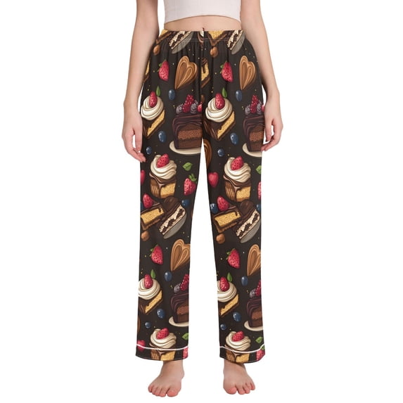 FORMRS Women's Pajama Pants with Pockets Soft Comfy Loungewear Sleep Bottom, Sizes S-2XL, Chocolate Cakes