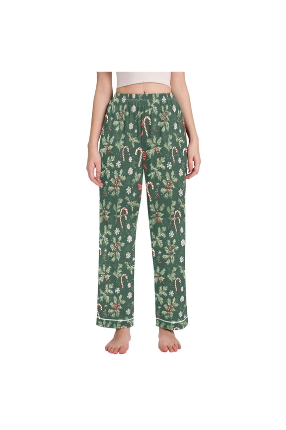 Women's Pajama Pants with Pockets Soft Comfy Loungewear Sleep Bottom, Sizes S-2XL, Christmas Candy Cane