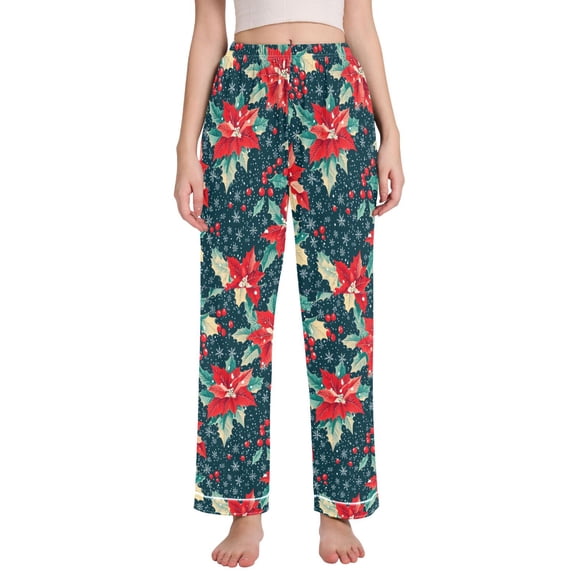FORMRS Women's Pajama Pants with Pockets Soft Comfy Loungewear Sleep Bottom, Sizes S-2XL, Christmas Themed Leaves
