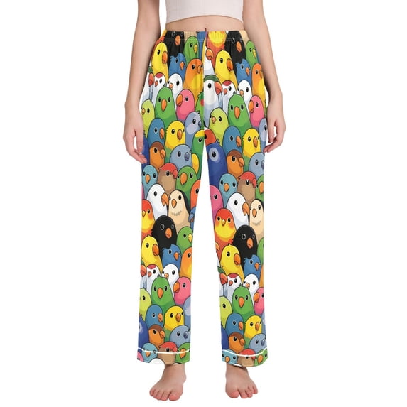FORMRS Women's Pajama Pants with Pockets Soft Comfy Loungewear Sleep Bottom, Sizes S-2XL, Colorful Birds Pattern